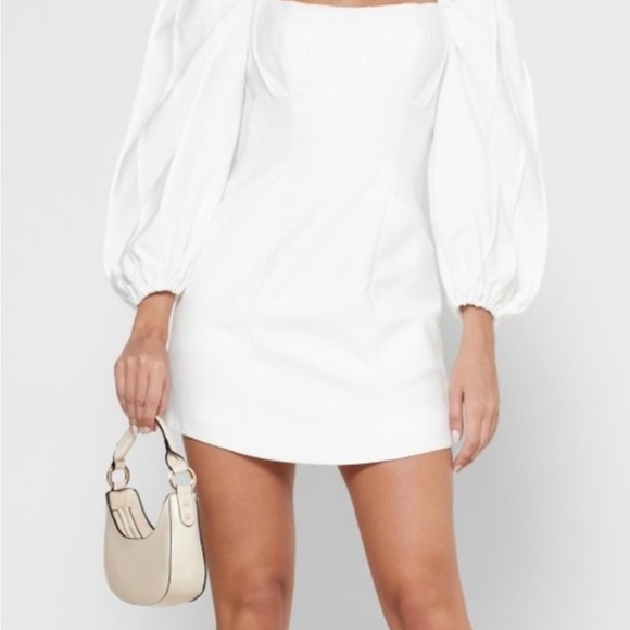 C/MEO COLLECTIVE Women's White Exaggerated Sleeve Peasant Mini Cocktail Dress - Picture 6 of 6